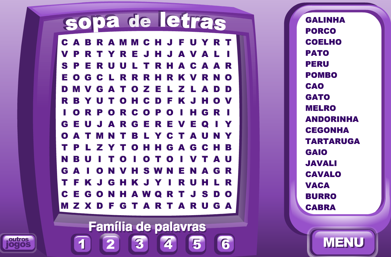 Caça palavras ou sopa de letras - Jogo para aumentar o vocabulário das  crianças